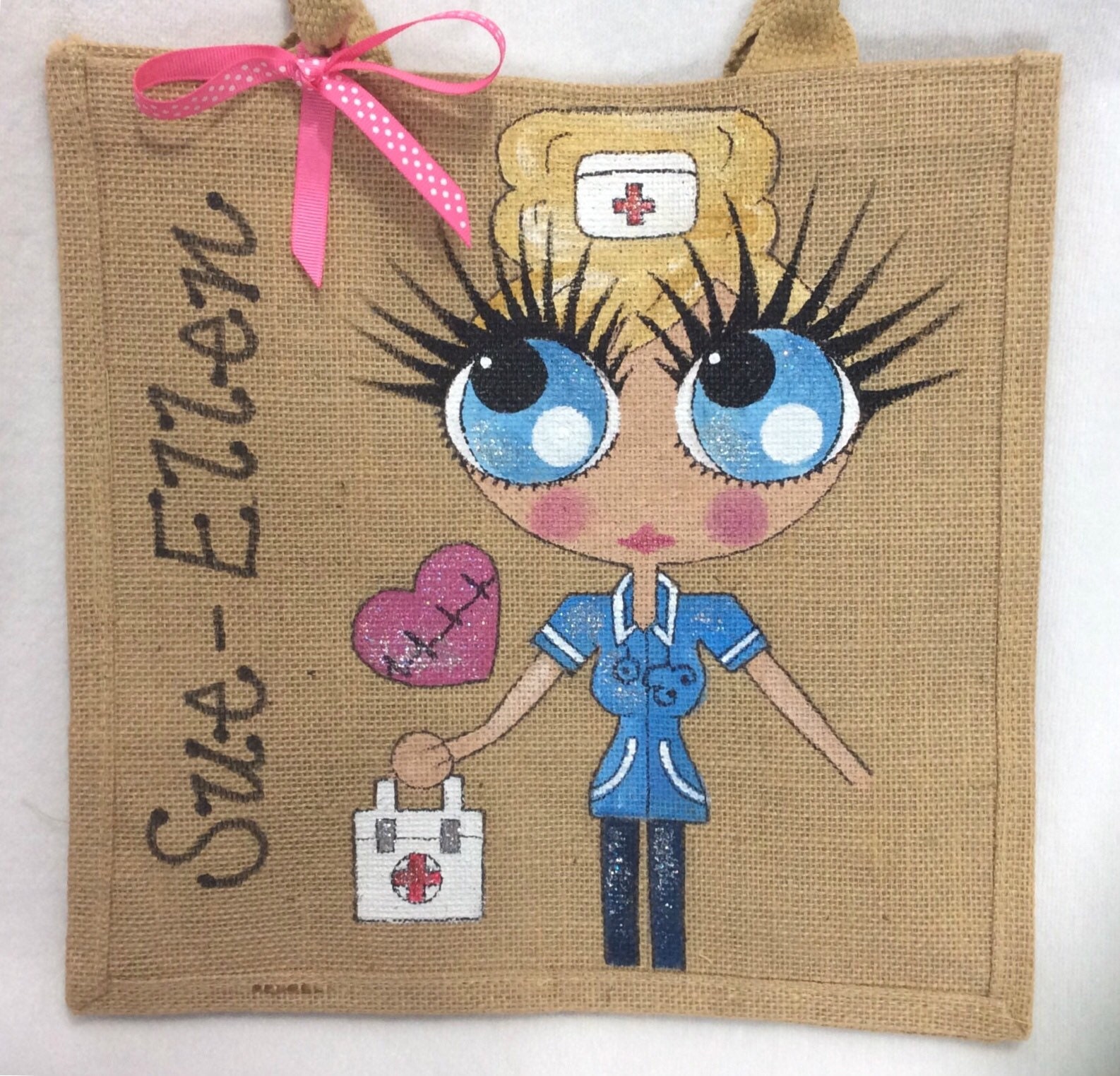Handpainted Personalised Nurse Jute Handbag Gift Bag Hen Party Etsy UK