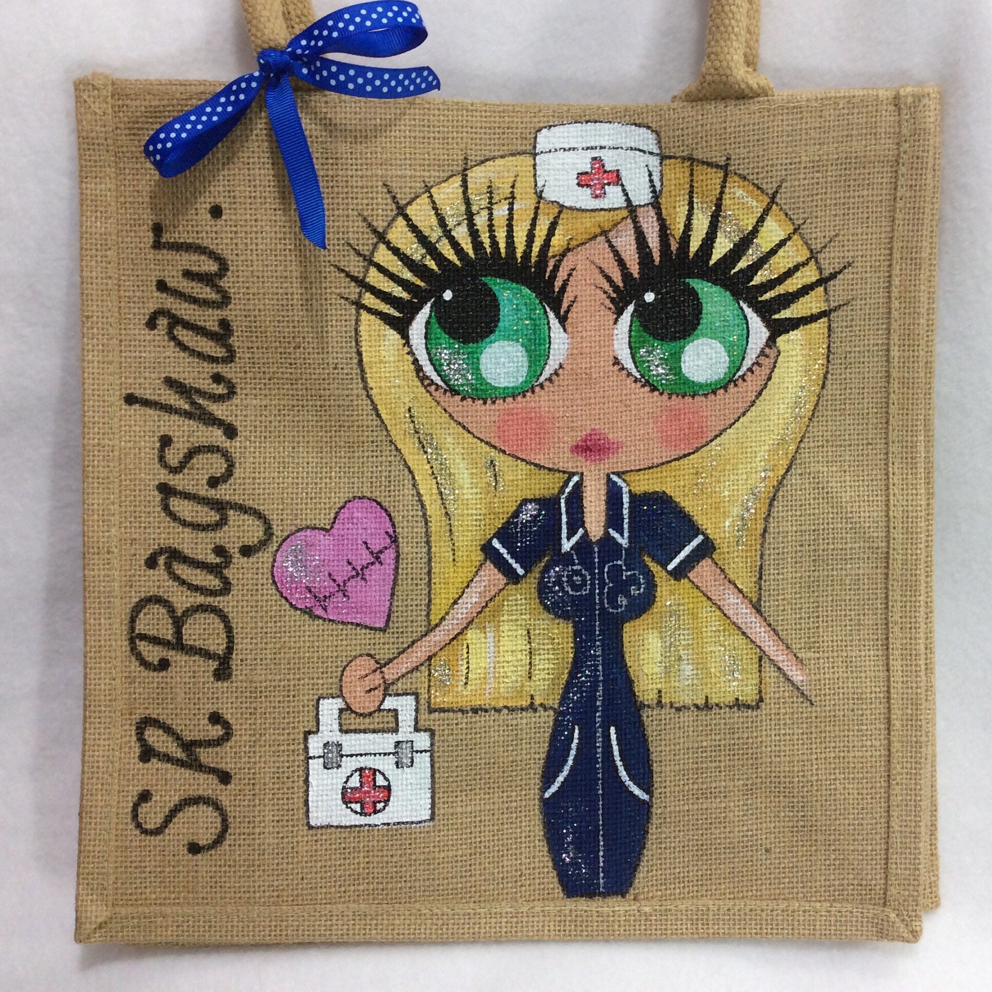 Personalised jute shop bags for nurses
