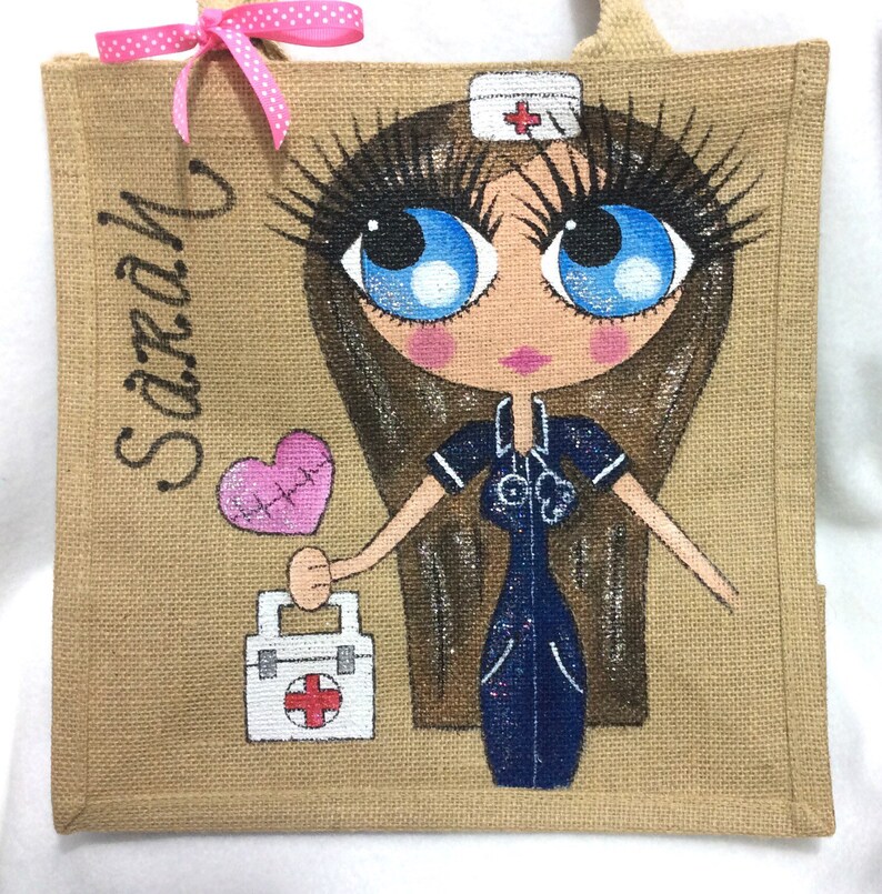 Handpainted Personalised Nurse Jute Handbag Gift Bag Hen Party Etsy