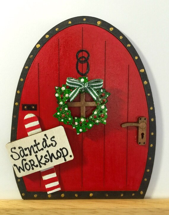 Handpainted Personalised Christmas Fairy Door In Red Elves Etsy