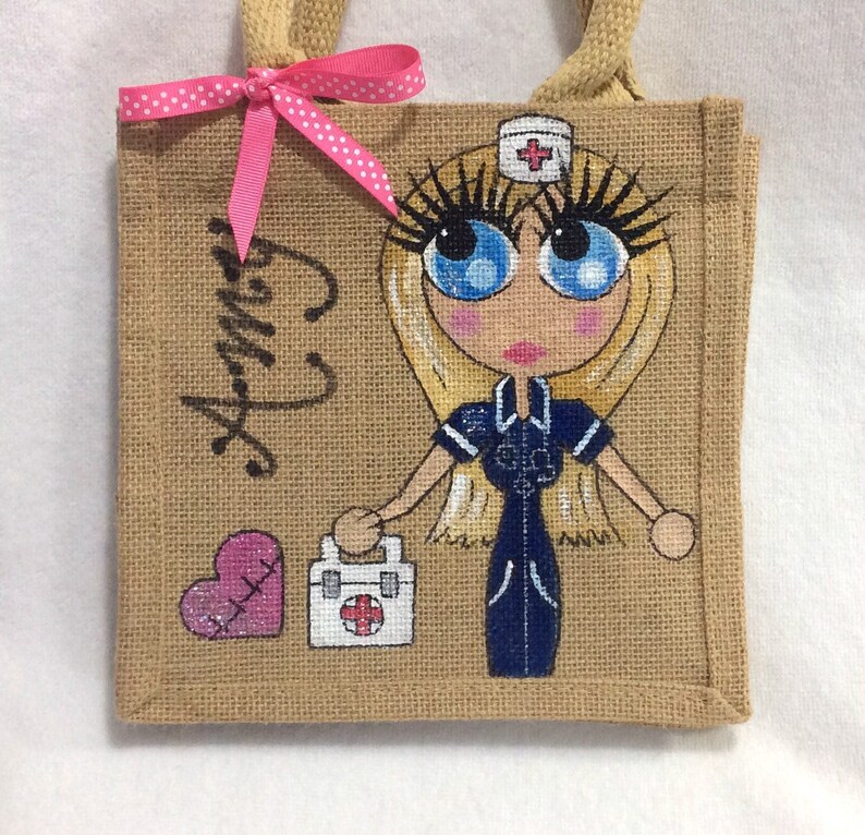 Handpainted Personalised Mini Nurse Jute Handbag Gift Etsy