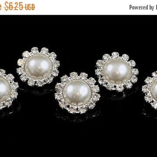 ON SALE Pearl Button - 5pc Rhinestone Pearl Button - Pearl Rhinestone Button - Rhinestone Button - Pearl Button - Metal Button - SWB-317