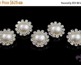 ON SALE Pearl Button - 5pc Rhinestone Pearl Button - Pearl Rhinestone Button - Rhinestone Button - Pearl Button - Metal Button - SWB-317