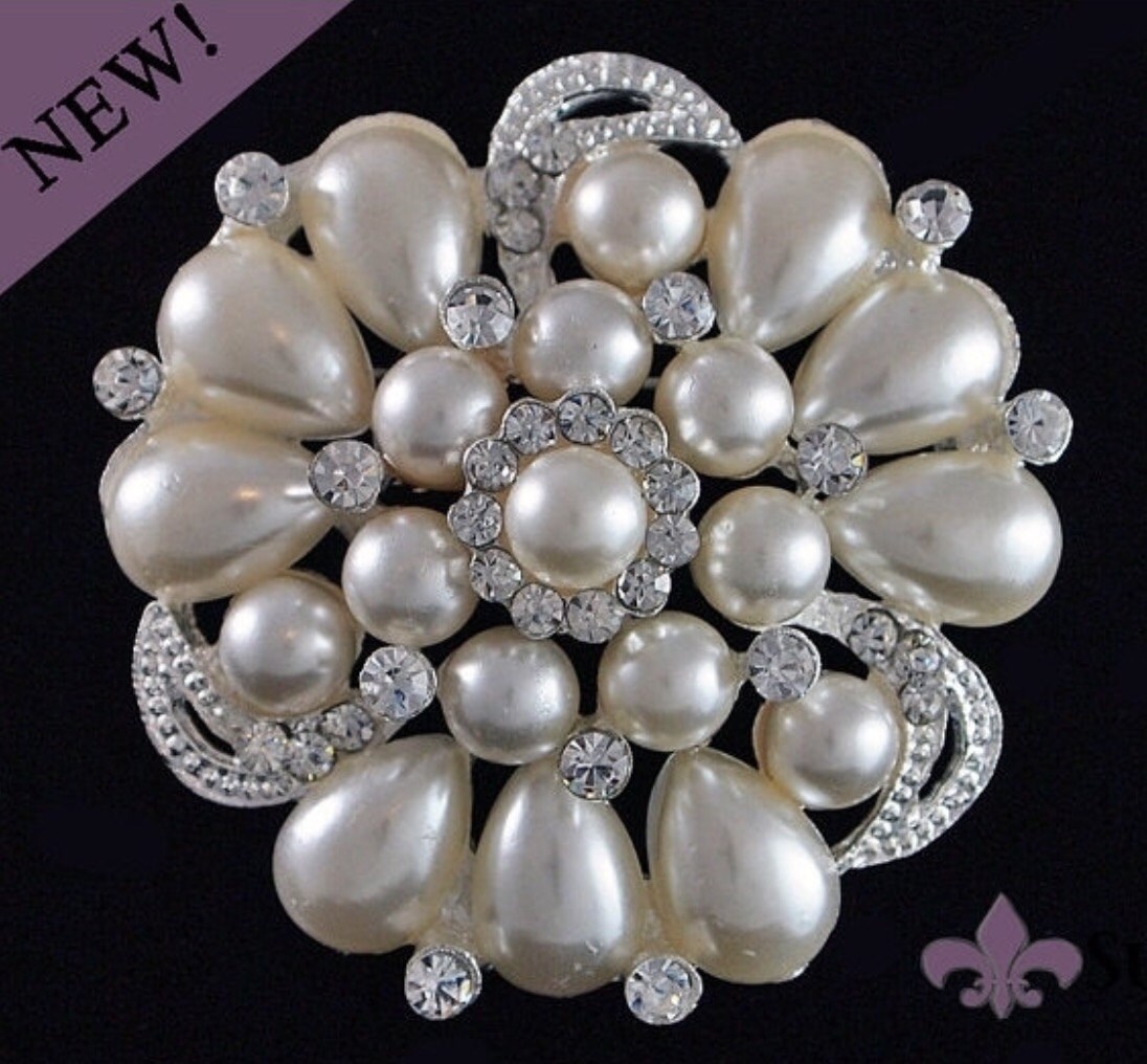 Brooch Pearl Brooch Pin Rhinestone Pearl Brooch Pearl Etsy