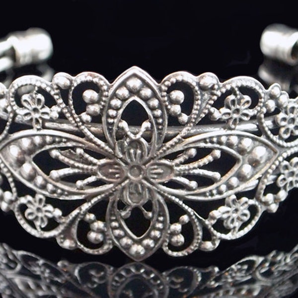 Antique Silver Filigree Bracelet Blank - 2pc Filigree Bracelet Blank - Antique Silver Filigree Bracelet