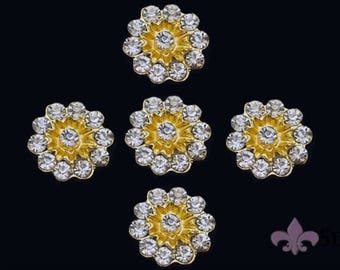 Rhinestone Button - 5pc Rhinestone Crystal Button - Gold Rhinestone Button - SWB-1023G - Metal