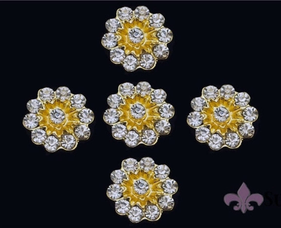 Rhinestone Button 5pc Rhinestone Crystal Button Gold Etsy