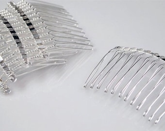 Bright Silver Tone Wire Hair Combs - 5pcs - Bright Silver Hair Combs