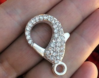 Cierre de langosta - Cierre con diamantes de imitación - Cierre de langosta con diamantes de imitación en tono plateado - 21 x 30 mm