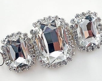 Cadena de diamantes de imitación - Hebilla de diamantes de imitación - Conector de diamantes de imitación - Adorno de diamantes de imitación - 7,5 cm x 3 cm