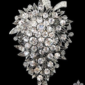 Pretty Rhinestone Brooch Pin - Rhinestone Crystal Brooch - Rhinestone Brooch - Cascading Brooch Silver tone rhinestone Brooch.
