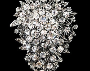 Pretty Rhinestone Brooch Pin - Rhinestone Crystal Brooch - Rhinestone Brooch - Cascading Brooch Silver tone rhinestone Brooch.