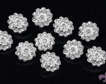 Rhinestone Button - 10pc Rhinestone Crystal Button - Rhinestone Button - SWB-1023 - Metal