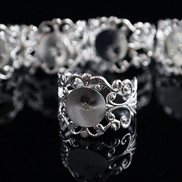 Silver Ring Base - Silver Filigree Ring Base 5 pcs - Adjustable Silver Ring