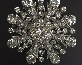 Broche de diamantes de imitación - Broche de cristal de diamantes de imitación - Broche de diamantes de imitación en tono plateado - Broche de estilo vintage