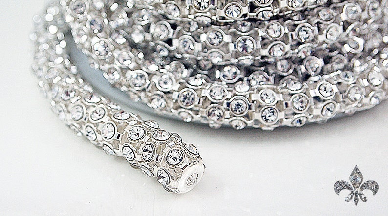 SALE Rhinestone Trim Rhinestone Trim 10mm Rhinestone Tube Chain Silver Chain Rhinestone Chain By the Foot