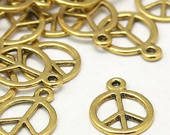 ON SALE Peace Pendant - Peace Charm - Peace Sign - Pendant - Charm - Antique Gold Peace Sign Pendant 10 Pieces