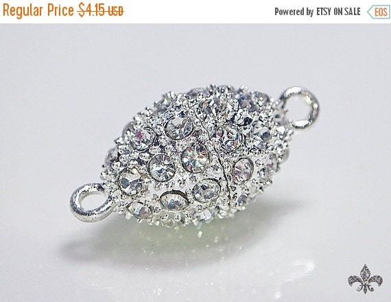 ON SALE Magnetic Clasp - Rhinestone Magnetic Clasp - 25x13mm - Silver…