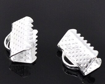 EN VENTA Engarce de cinta - Engarce de cinta plateada - Extremo de engarzado de cinta - 10x8 mm - 25 piezas