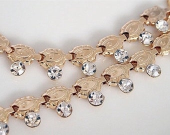 Rhinestone Trim - Rhinestone Chain - Rhinestone Trimming - Gold Ornate - By the Foot