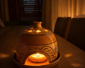 Portavelas de cerámica hecho a mano / Farol rústico de cerámica para velas / Regalo acogedor para la decoración del hogar