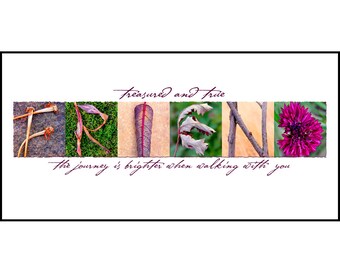 Words Inspired by Nature: FRIEND Photographic Print- Purple & Green (inspirational art, gift, home decor, flowers)