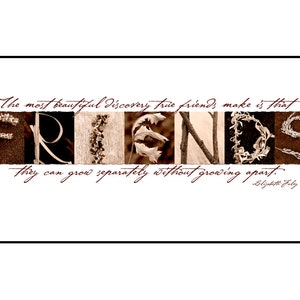 Words Inspired by Nature: FRIENDS Photographic Print- Antique Sepia (inspirational art, gift, home decor, flowers)