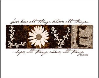 Words Inspired by Nature: LOVE Photographic Print- Antique Daisy (inspirational art, gift, home decor, flowers)