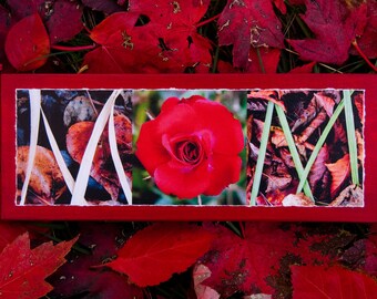 WORDS Inspired by Nature: MOM with Red Rose (photography, inspirational art, handmade gift, home decor, flower, Mother's Day)