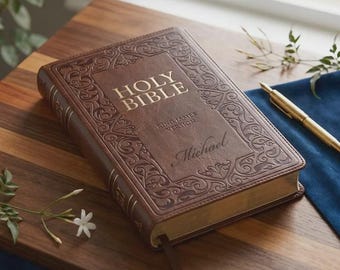 Personalized KJV Bible: Engraved Vegan Leather Study Bible for Him Her