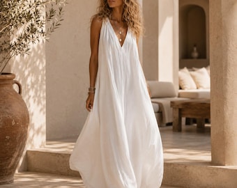 Maxi combinaison bohème pour femme, barboteuse oversize sans manches, combinaison ample en coton mélangé, tenue d'été décontractée, tenues de villégiature décontractées