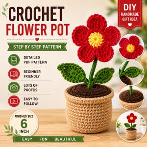 7 patrones de crochet para plantas en maceta, conjunto de amigurumis de macetas en formato PDF, descarga instantánea.