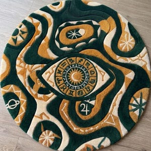 Mystic Eye Zodiac Round Rug, Celestial Astrology Tufted Rug, Evil Eye Area Rug, Handmade Boho Decor, Cosmic Floor Mat