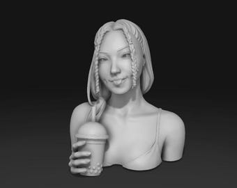 Boba Girl with Pierced Tongue and Braids – Irreverent Shelf Decor
