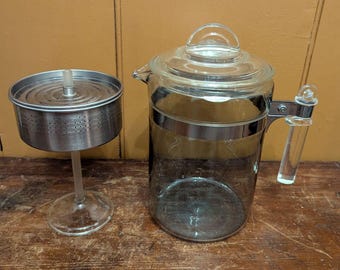 VTG Pyrex Flameware 9-Cup Blue Tint Glass Coffee Pot Percolator 7829 COMPLETE!