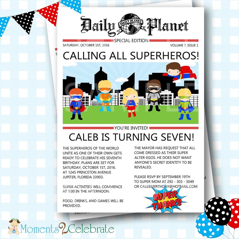 Superhero Invitations Superheroes Birthday Daily Etsy