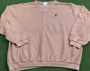 Vintage 90s Y2K Walt Disney World Tan Embroidered Mickey Mouse Crewneck Sz XL