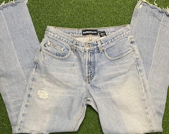 Vintage 90s Y2K Light Wash Express Jeans Low Rise Distressed Denim Sz 6