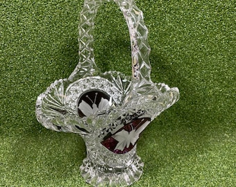 Vintage Hofbauer Byrdes Cut To Clear Ruby Crystal Handled Basket