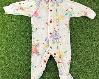 Vintage 80s 90s Gear Kids Clown Footed One Piece Pajama Sleeper Sz S