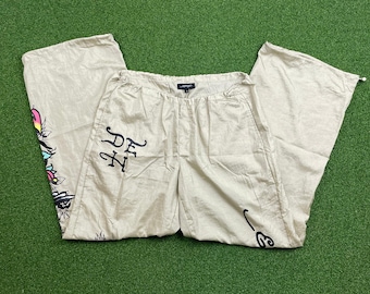 Vintage Ed Hardy Pants Y2K Tattoo Graphic Low Rise Tan Joggers Streetwear Sz S