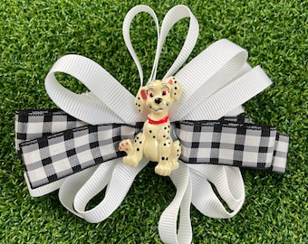 Vintage Dalmatians Puppy Gingham Bow Barrettes Hair Clip