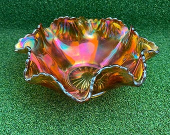 Vintage Marigold Carnival Strawberry Glass Bowl