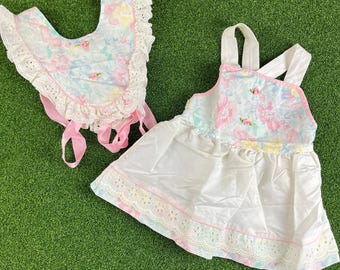 Vintage 90s Y2K Evy Girls Floral Lace Trim Collar Bow Side Dress (Size 3T)