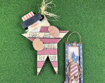 Vintage Rustic Wooden Stars and Stripes Patriotic Decor Set – Americana Folk Art