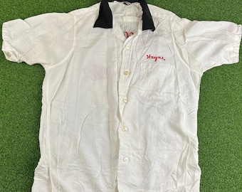 Vintage 1950/60s Bell Helicopter Aviation Chainstitch Bowling Shirt Wayne Sz L