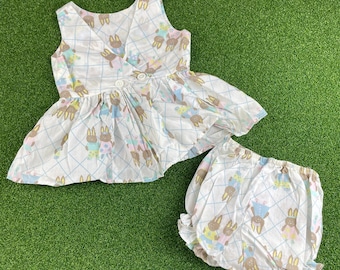 Vintage 60s 70s California Gal Easter Spring Bunny Print 2Pc Bloomer Set Sz 2T