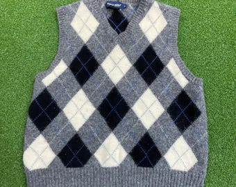 Polo Golf by Ralph Lauren Mens Gray Argyle Wool Sweater Vest L