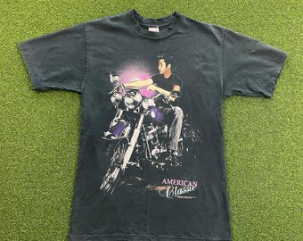 Vintage 90s Elvis Presley Graphic T 1992 American Classic Motorcycle USA T Sz M