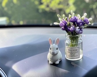 2PCS Cute Rabbit Car Dashboard Ornament Mini Flower Vase Interior Decor Aesthetic Auto Accessory